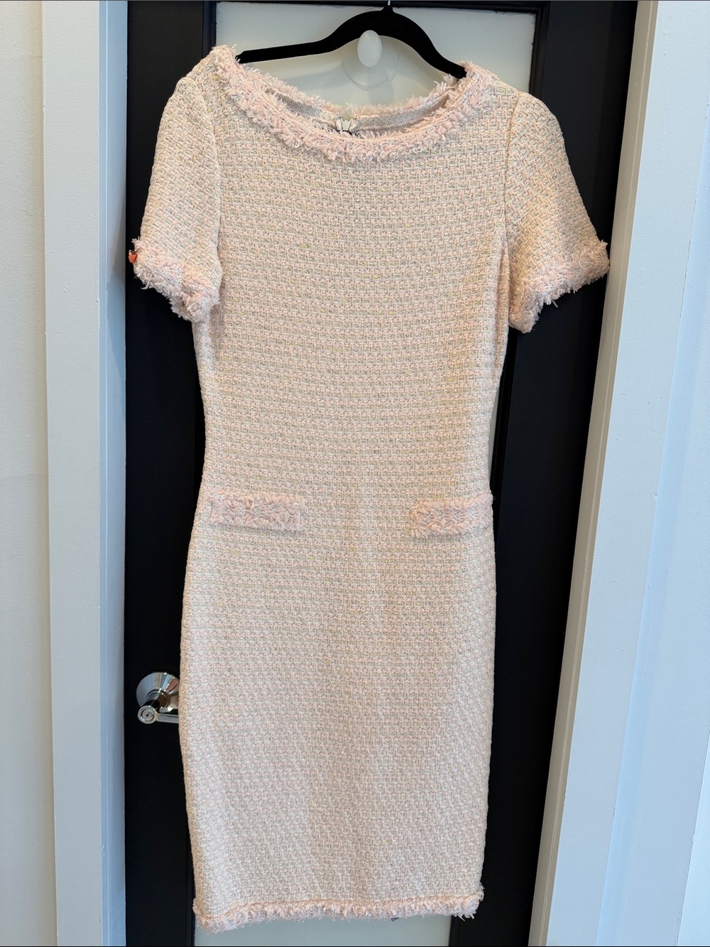 St. John Blush Tweed Short-Sleeve Sheath Dress